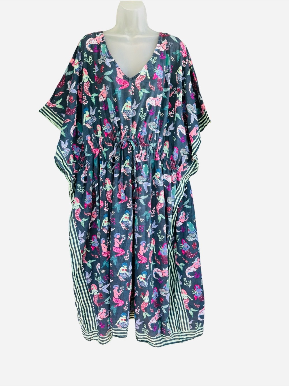 Print Fresh Mythical Mermaids Let’s Cruise Caftan Coastal Beach Organic Cotton - Picture 8 of 16